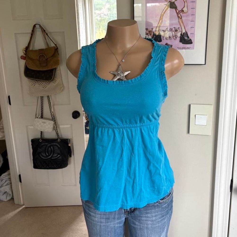y2k 2000s Ralph Lauren polo turquoise babydoll empire waist tank top